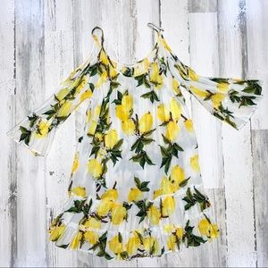 Solitaire Swim| Lemon Print Cold Shoulder Cover Up